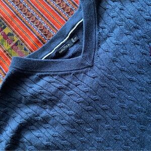 Nautica Men's Cable Knit Cotton V-Neck Sleeveless Sweater Size 4X